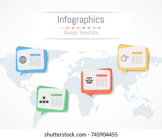Infographic design for your business data with 4 options, parts, steps, timelines or processes.  Communication network concept,  Vector Illustration. World map of this image furnished by NASA