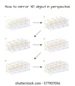 Infographic for designers How to mirror 3D object in perspective isolated on white