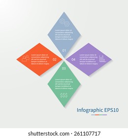 Infographic design,rhombs with shadow,numbers,sample text and icons. Vector illustration. Infographic elements. Modern style infographic.Infographic template. Infographic brochure.Infographic banners.