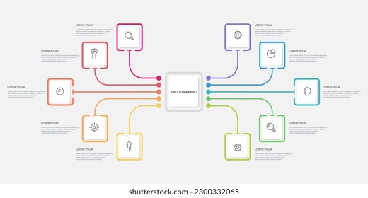 Infographic diagram 10 options or steps. Mind Map, Process, Flowchart, Template. Vector illustration.