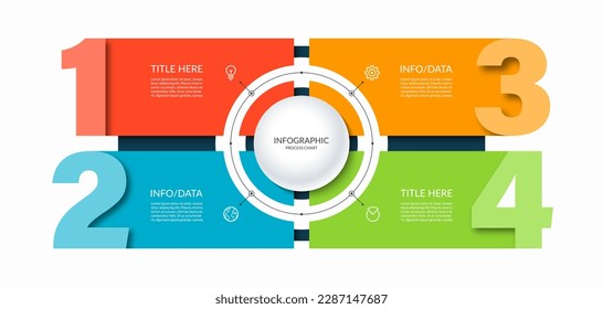 Infographic diagram with 4 numbered steps, options. Can be used as a chart, graph, workflow layout, for web, report, business infographics.