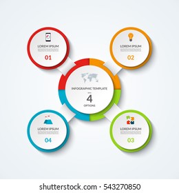 Infographic diagram with 4 options. Vector template what can be used as circular chart, numbered banner, workflow layout, graph, report, presentation, web design.