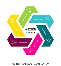 Infographic diagram with 6 options. Round chart that can be used for business analytics, data visualization and presentation. Vector eps
