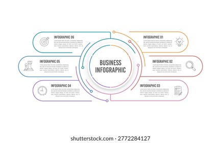 Infographic diagram 6 thin line steps for a professional presentation. Banner, Plan and Strategy. Vector illustration.