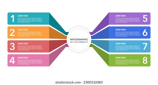 Infographic diagram 8 options or steps. Planning, Process, Flowchart, Template. Vector illustration.