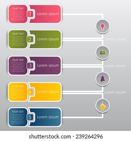 Infographic diagram with colorized rectangles with rounded corners, step numbers, and spaces for text