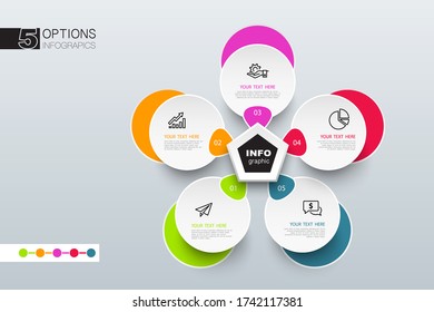 Infographic diagram icon template for business, presentation, web design, 5 options. Can be used to create business projects, annual reports, the Internet. Business concept, process steps, sign vector