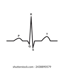 infographic. Diagram of normal sinus rhythm as seen on ECG. In atrial fibrillation the P waves, which represent depolarization of the top of the heart, are absent. illustration vector design science