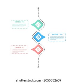 Diagrama infográfico del proceso. 3 pasos de opciones para lograr el éxito. Plantilla escalable vectorial en un estilo plano.