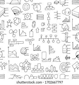 Infographic doodle background seamless pattern. Drawing vector illustration hand drawn