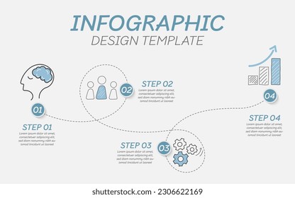 Infographic doodle design template. Hand drawn Timeline concept with 4 options or steps template. layout, diagram, annual, start up, report, presentation. Vector illustration.