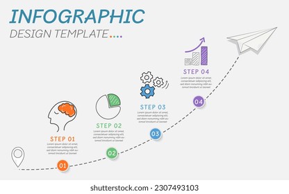 Infographic doodle design template. Hand drawn Timeline concept with 4 options or steps template. layout, diagram, annual, start up, report, presentation. Vector illustration.