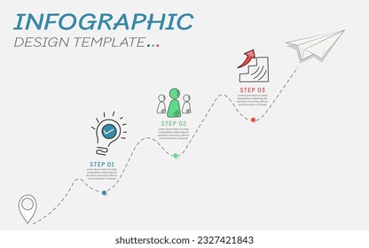 Infographic doodle design template. Hand drawn Timeline concept with 3 options or steps template. layout, diagram, annual, start up, report, presentation. Vector illustration.