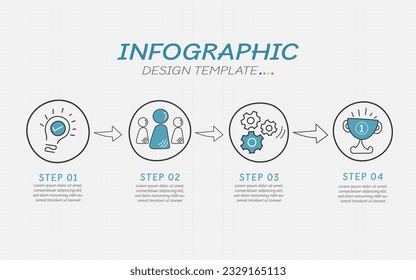 Infographic doodle design template. Hand drawn Timeline concept with 4 options or steps template. layout, diagram, annual, start up, report, presentation. Vector illustration.