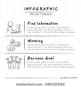 Infographic doodle design template. Hand drawn Timeline concept with 3 options or steps template. layout, diagram, annual, report, presentation. Vector illustration.