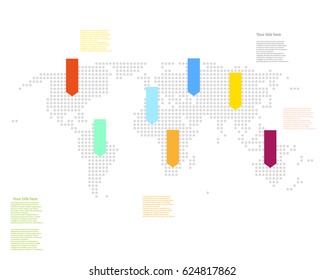 Infographic with dotted world map and color pointers