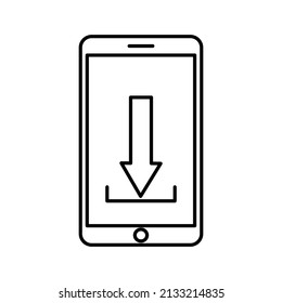 infographic with down arrow on phone. Communication technology. Internet technology. Vector illustration. stock image.