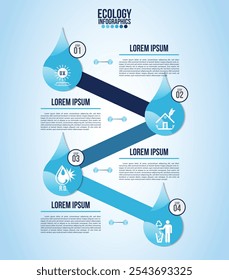 Infographic eco water timeline blue design elements process 4 steps or options parts with drop of water. Ecology organic nature vector business template for presentation.