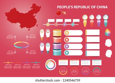 Infographic for economic, sociological, demographic and other presentations. The blind map of China, timeline and a number of different blank labels ready for your text.
