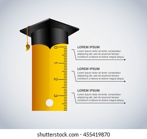 Infographic education concept represented by rule and graduation cap icon. Colorfull and flat illustration. 