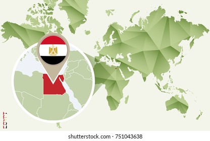 Infographic for Egypt, detailed map of Egypt with flag. Vector Info graphic green map.