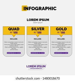 Infographic element with 3 package or options or steps. Can be used for process, flyer, promotion, brochure, presentation, diagram, workflow layout, info graph, web design.