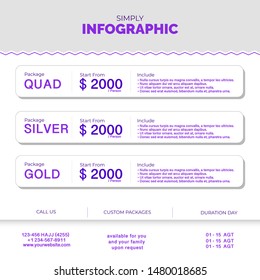 Infographic element with 3 package or options or steps. Can be used for process, flyer, promotion, brochure, presentation, diagram, workflow layout, info graph, web design.