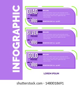 Infographic element with 3 package or options or steps. Can be used for process, flyer, promotion, brochure, presentation, diagram, workflow layout, info graph, web design.
