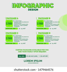 Infographic element with 4 package or options or steps. Can be used for process, flyer, promotion, brochure, presentation, diagram, workflow layout, info graph, web design.