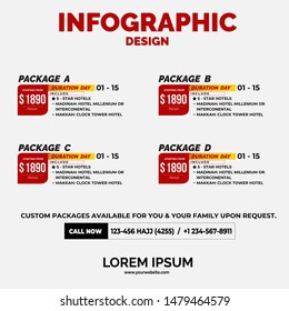 Infographic element with 4 package or options or steps. Can be used for process, flyer, promotion, brochure, presentation, diagram, workflow layout, info graph, web design.