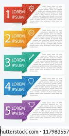Infographic element with 5 options, list, part, processes, or steps. Vector template for business, presentation, workflow, web design, brochures, flyers,  concept, etc. 