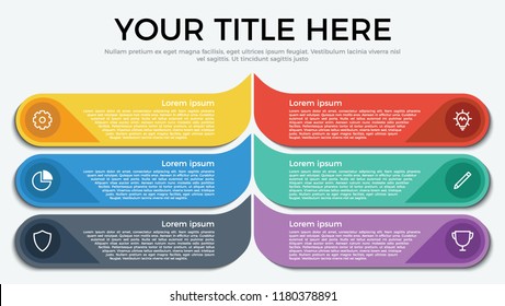 infographic element with 6 options, step, list, part and icons. use for business, presentation, brochure, flyer, abstract, workflow, timeline concept vector template flat style eps 10.