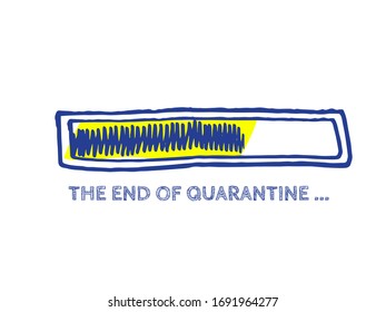 Infographic Element with 90% Complete Indicator. The End of Coronavirus Progress Bar Status.  COVID-19 Vector Hand Drawn Loader. Website Sketch Bar with Adjustable Fill Part. Quarantine Illustration.