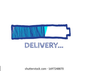 Infographic Element with 90% Complete Indicator. Courier Service Vector Hand Drawn Loader. Delivery Progress Bar Status.  Preloder Illustration. Website Sketch Bar with Adjustable Fill Part.