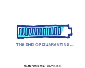 Infographic Element with 90% Complete Indicator. The End of Coronavirus Progress Bar Status.  COVID-19 Vector Hand Drawn Loader. Website Sketch Bar with Adjustable Fill Part. Quarantine Illustration.