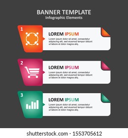 Infographic element banners with human, trolley, graphic block and also number icons. Colorful banners