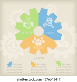 Infographic element with business icon on 3 options gear background.Template for presentation, paper, chart, project and report.