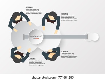 Infographic element with business men around the guitar on white and grey background.