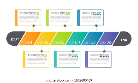 El elemento infográfico se puede utilizar para presentación, banner, gráfico, flujo de negocio y diagrama. Plantilla moderna de línea de tiempo plana con 6 opciones, piezas, paso para proceso. Plantilla abstracta.