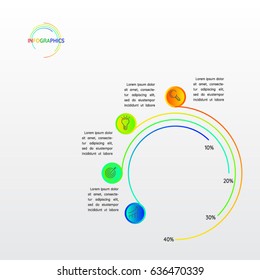 Infographic element circlegraph for busness. Line graph design 4 steps, options, process.