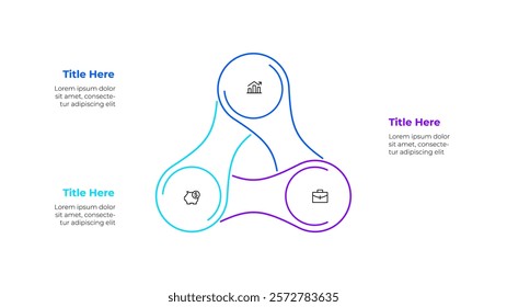 Infographic element of cycle diagram template with 3 circles and icons. Linear vector illustration for business progress performance