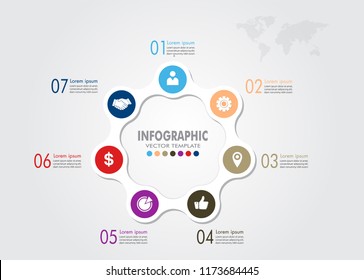 Datos de elementos infográficos para el negocio.  elemento de banner abstracto. 
Concepto de 7 pasos. puede ser utilizado diseño web o presentación. 
 fondo de ilustración vectorial
