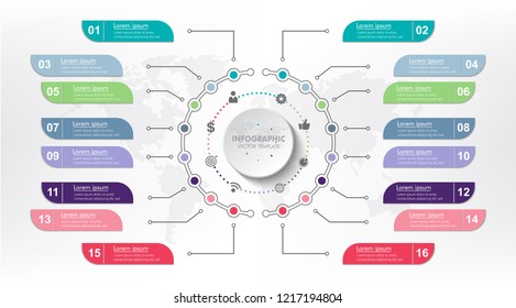 Infographic element data for business.  abstract banner element. 
16-steps concept. can be used web design or presentation. 
vector illustration background