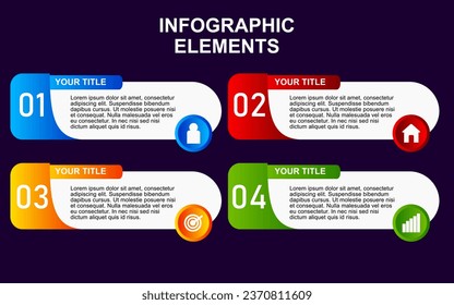 infographic element design with 4 colorful steps for presentation and business. infographic planning design for presentations.