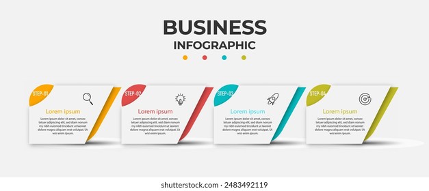 Infografik-Elementdesign mit 4-stufigem Prozess kann für Workflowdiagramm, Infodiagramm, Webdesign verwendet werden. Vektorillustration.