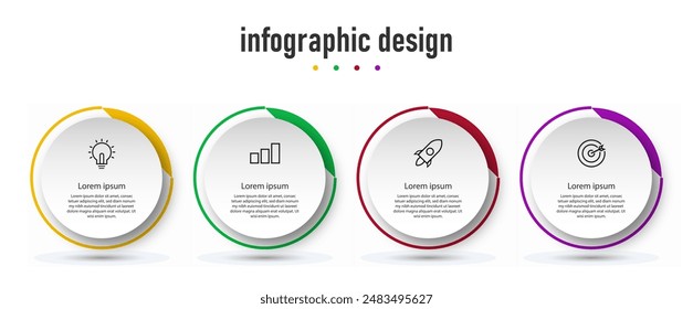 El diseño de elementos infográficos con proceso de 4 pasos se puede utilizar para diagrama de flujo de trabajo, infograma, Diseño web. Ilustración vectorial.