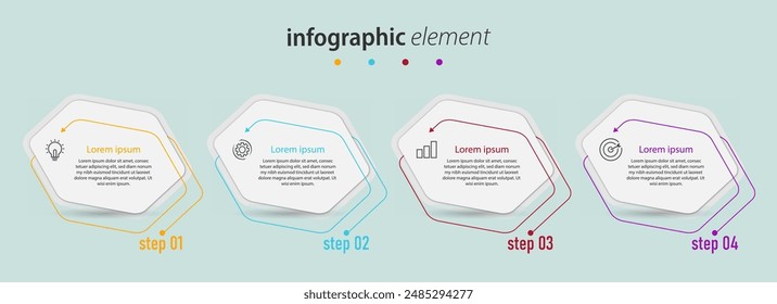 Infographic element design presentation business timeline with 4 steps, options. can be used for workflow diagram, info chart, web design. vector illustration.