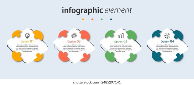 Infographic element design presentation business timeline with 4 steps, options. can be used for workflow diagram, info chart, web design. vector illustration.