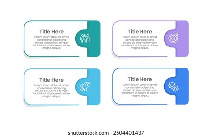 Entwurfsvorlage für Infografik-Elemente. 4 Optionen für Unternehmen. Geschäftspräsentation, Planung, Marketing und Information. Vektorgrafik.