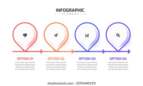 Infographic Element Design Templates with Arrow Icons and 4 Options Suitable for Process Diagram